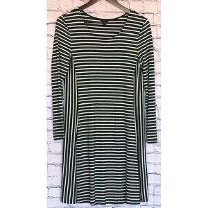 INTRO Women's Dress Tunic Stretch Green & White Striped Long Sleeve Small EUC